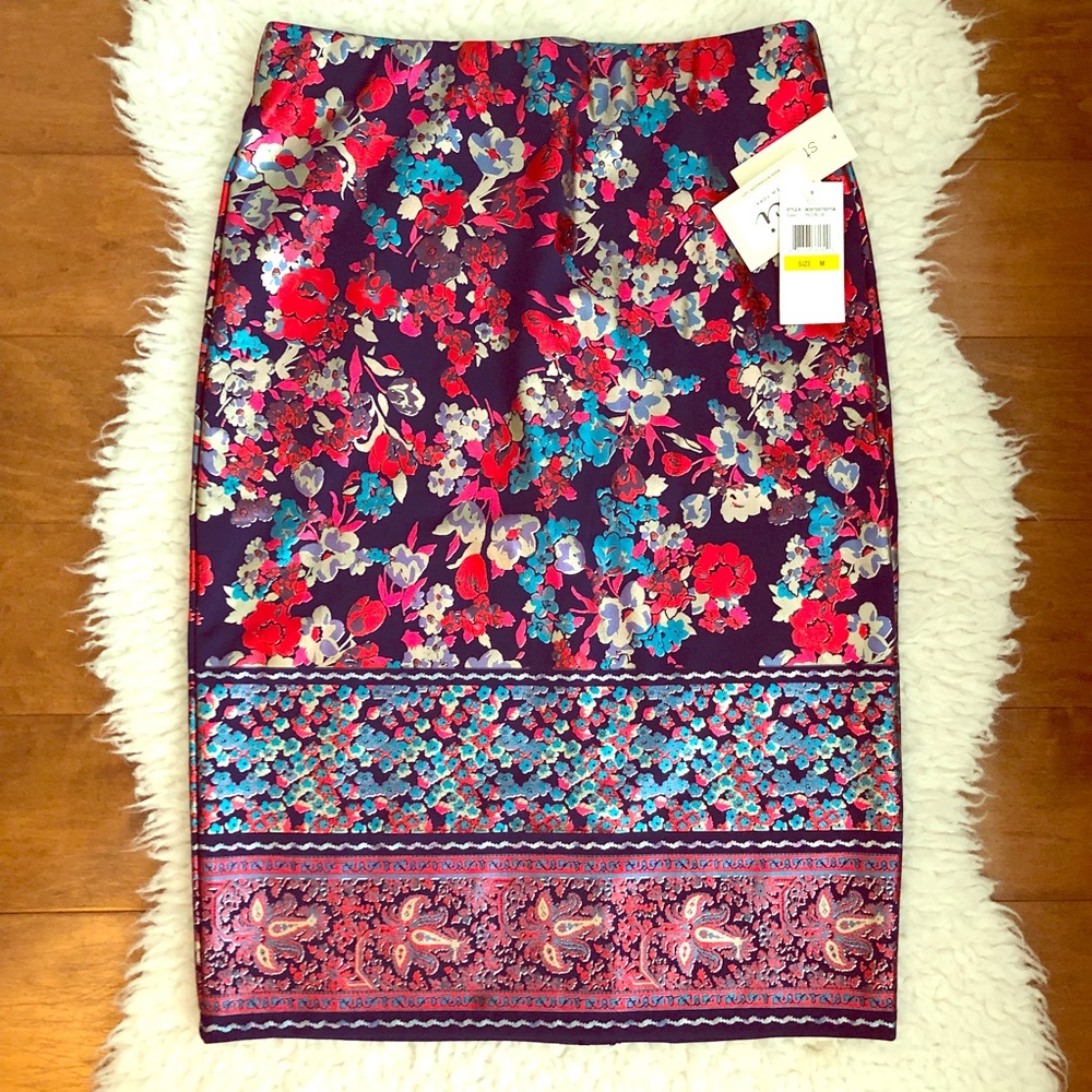 Floral foil pencil skirt NWT